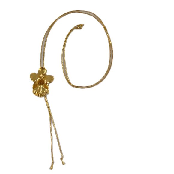 Signed RISIS 3i Heirloom Orchid 24K Gold Dipped Bolo Tie Lariat Necklace - Picture 2 of 15